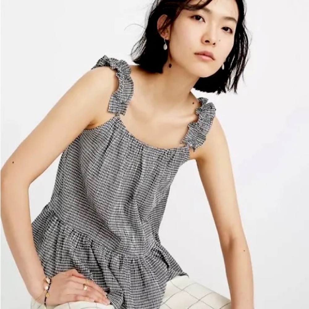 Madewell Ruffle-Strap Cami Top in Gingham 0/XS